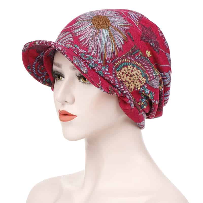 Cachecol Feminino Alice Chemo Cap Lenço Com Padrão Vermelho