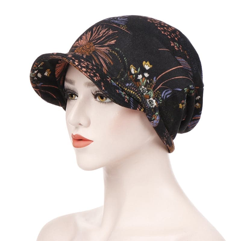 Gorro De Quimioterapia Para Mulher Alexia Lenço Com Padrão Preto