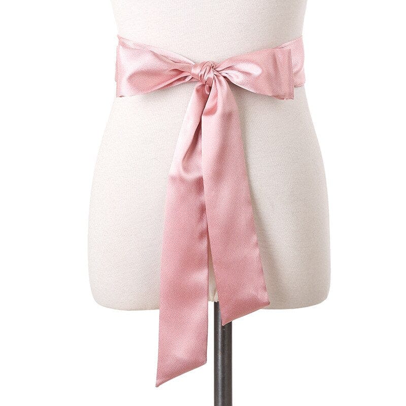 Nadège Lenço Para Senhora Cinto Vestido Calças Lisas Cor-De-Rosa