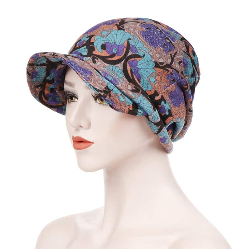 Lenço De Quimioterapia Océane Com Padrão Roxo E Turquesa Para Mulher Gorro