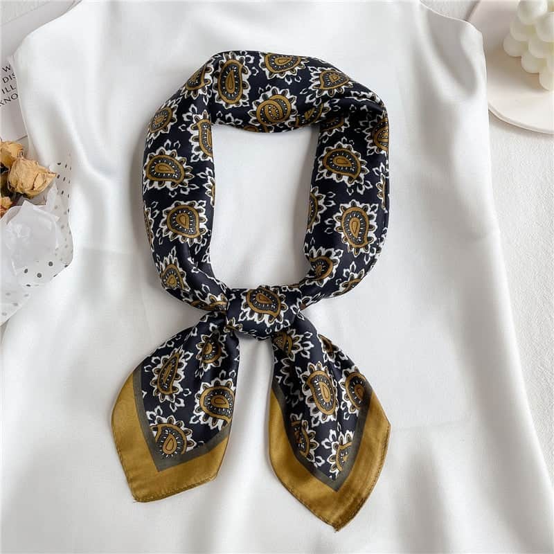 Lenço De Quimio Quadrado Boémio Para Mulher Azul Marinho Dourado