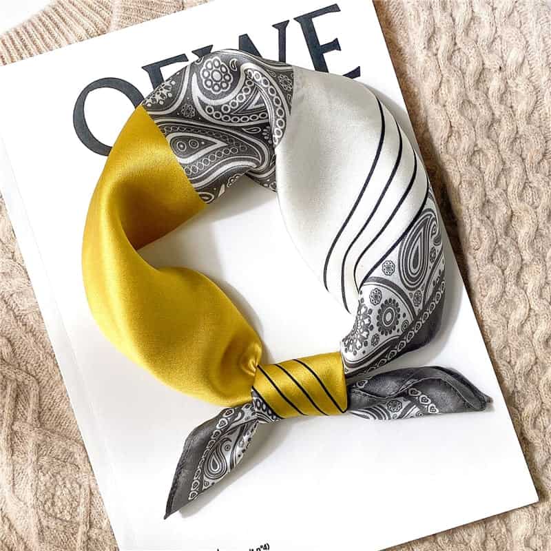 Cachecol Quadrado De Seda Candice Mulher Homem Cinzento Amarelo Branco Com Padrão