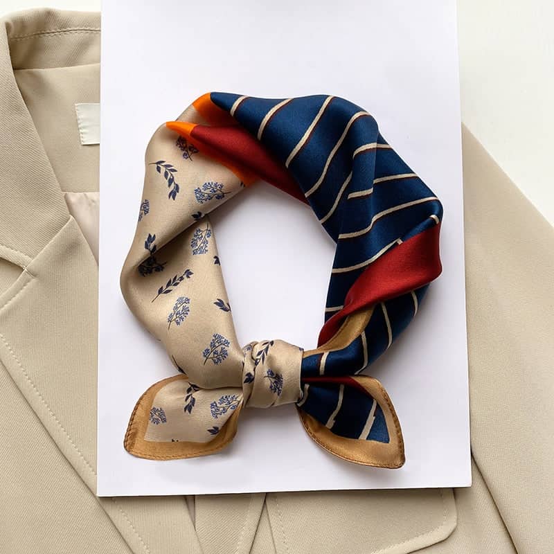 Ezra Quadrado Lenço De Seda Mulher Homem Bege Vermelho Azul Estampado
