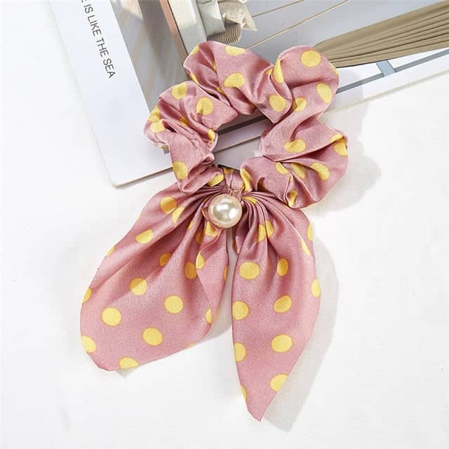Cachecol Curto Chouchou Cor-De-Rosa Com Bolinhas