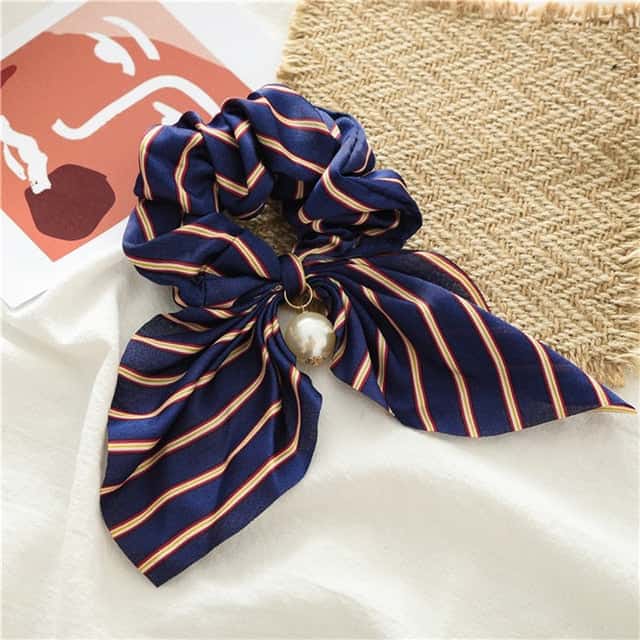 Cachecol Curto Chouchou Riscas Azul-Marinho