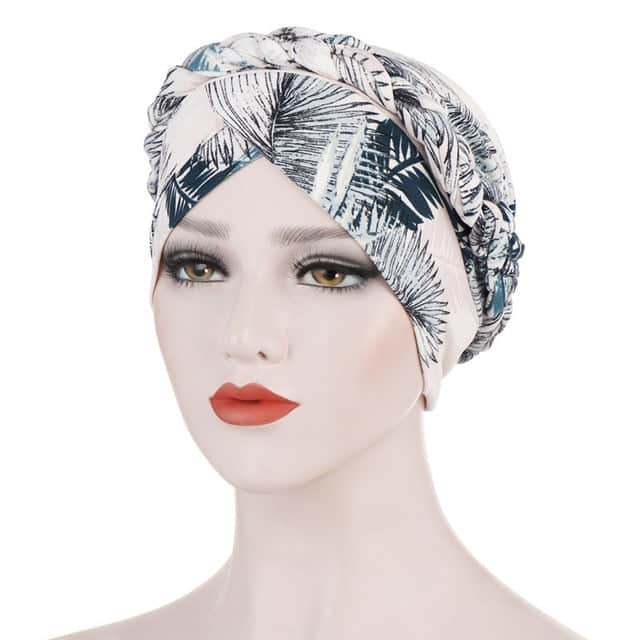 Lenço De Cabelo Turbante De Moda Para Mulher Com Padrão Quimio Branco Creme