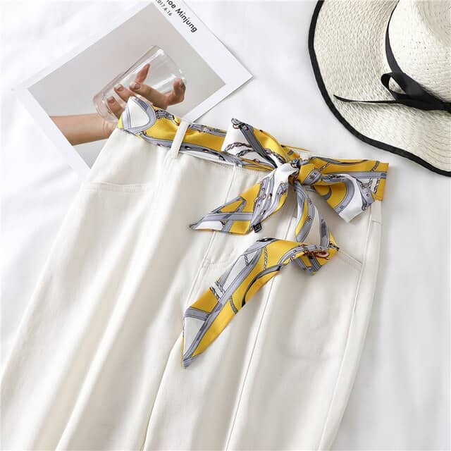 Alexandrine Cinto Cachecol Calças Vestido Amarelo Com Padrão