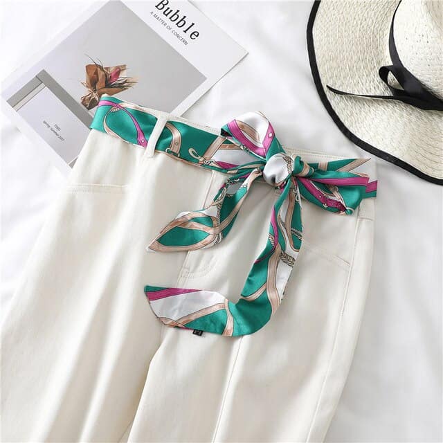 Cachecol Cinto Calças Mulher Vestido Verde Com Padrão