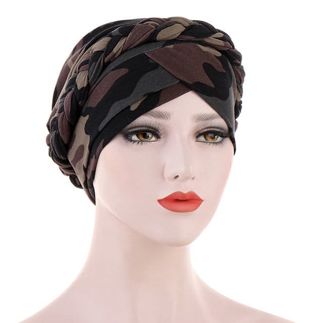 Turbante Lenço De Cabelo Moda Quimio Militar Castanho