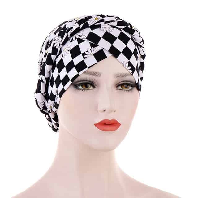 Turbante Moderno Para Mulher Lenço Para O Cabelo Chemo Preto Branco Axadrezado