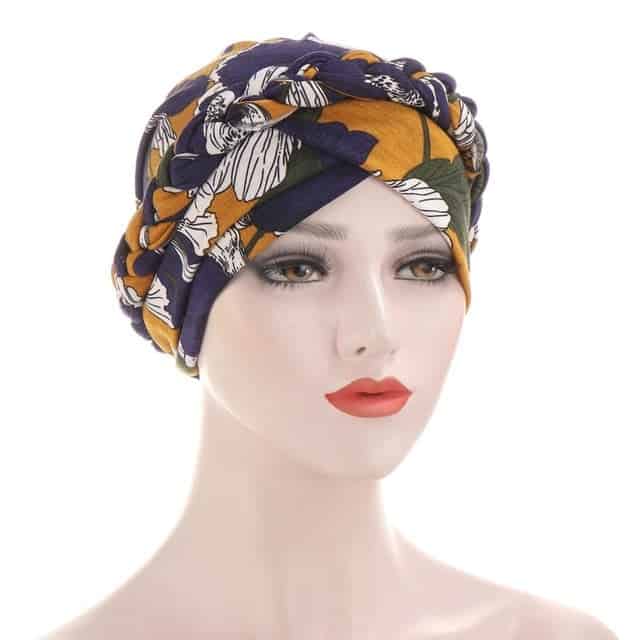 Lenço De Turbante Moderno Para Mulher Com Padrão Quimio Roxo Laranja