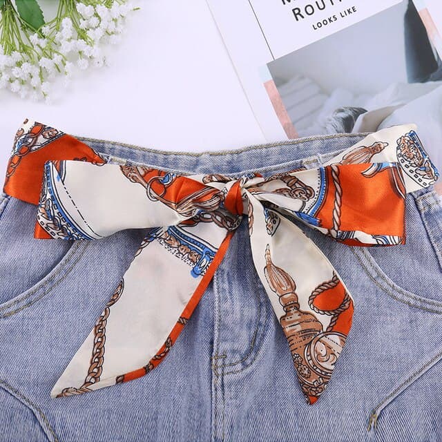Apollonie Cinto Cachecol Calças De Senhora Vestido Branco E Laranja