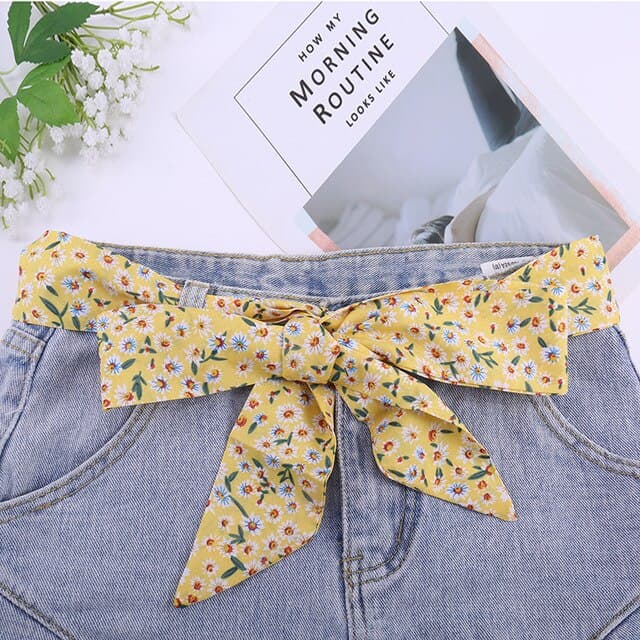 Lenço Para Senhora Cinto Calças Vestido Com Padrão Amarelo