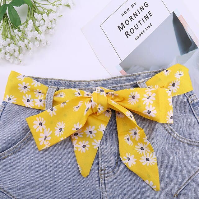 Cinto De Senhora Cachecol Calças Vestido Com Padrão Amarelo