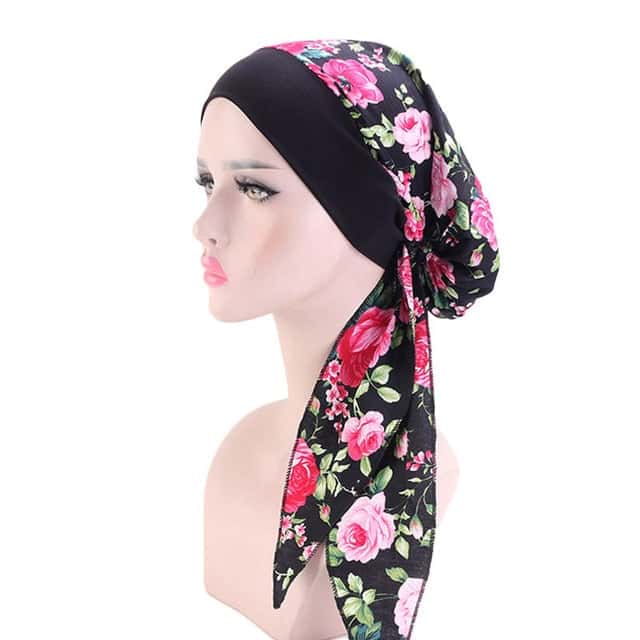 Lenço De Quimioterapia Stephanie Modern Para Mulher Preto Cor-De-Rosa Com Padrão