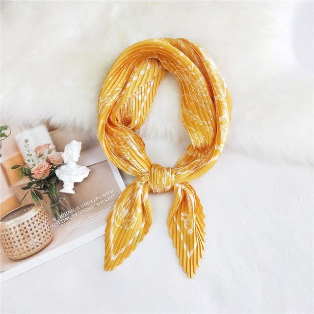 Lenço Quadrado Plissado Para Mulher Cabelo Chemo Boémio Amarelo