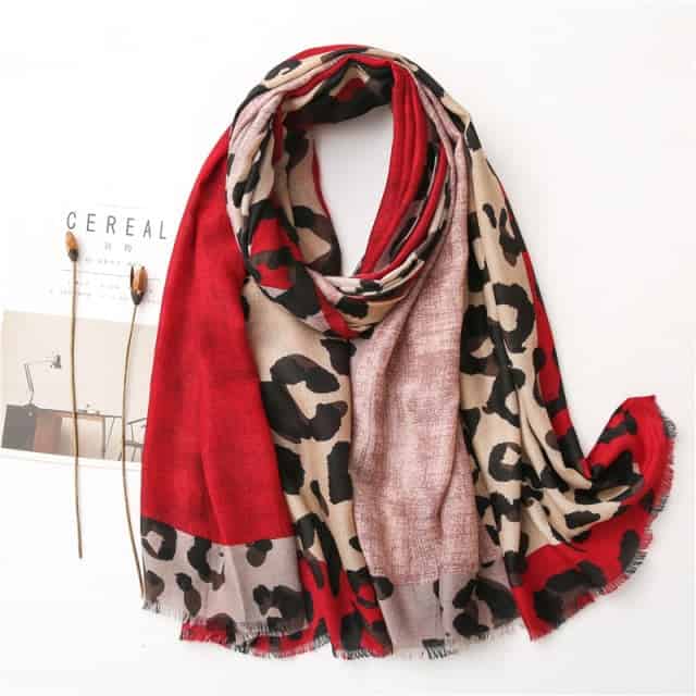 Cachecol 180 Vermelho Para Mulher - Dália Leopardo