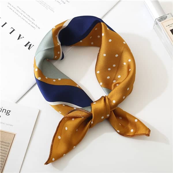 Cachecol Quadrado Dourado Para Mulher Azul-Marinho Com Bolinhas