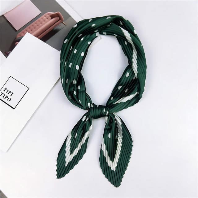 Lenço Plissado Para Cabelo Verde Com Bolinhas